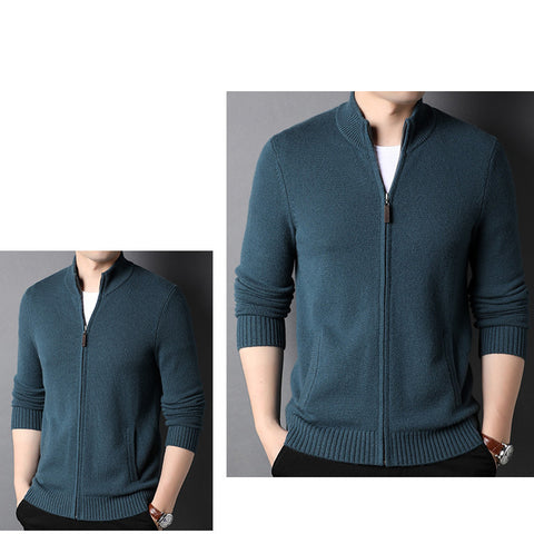 Men's 100% Pure Cashmere Cardigan Full Zip Long Sleeve Stand Collar Cashmere Cardigan