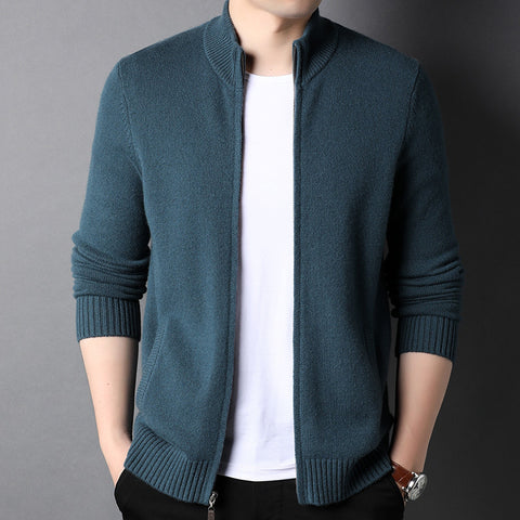 Men's 100% Pure Cashmere Cardigan Full Zip Long Sleeve Stand Collar Cashmere Cardigan