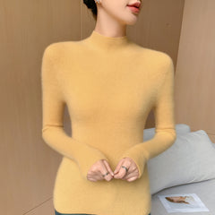 100% Cashmere Mock Neck Slim Fit Ribbed Knit Soft Pullover Top Sweater