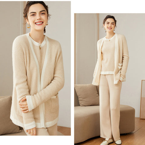 100% Pure Women Cashmere Cardigan Mixed Colorblock Long Sleeve Open Front Cashmere Cardigan