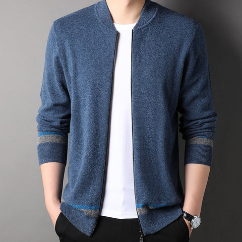 Men's 100% Pure Cashmere Cardigan Zip Up Long Sleeve Stand Collar Cashmere Cardigan