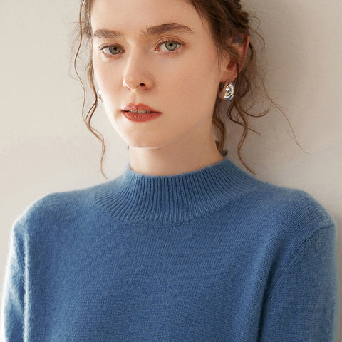 100% Cashmere Turtleneck Soft Warm Fine Knit Pullover Sweater with Ribbed Trim