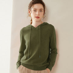Women’s 100% Cashmere Knit Fit Pullover Sweater Knit Hoodie with Drawstring