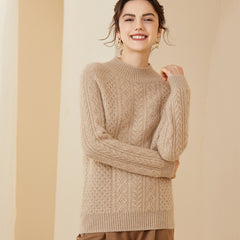 Women's Cable-Knit Winter Mock Neck Warm Cashmere Sweater