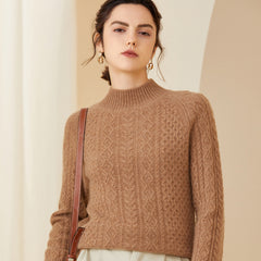 Women's Cable-Knit Winter Mock Neck Warm Cashmere Sweater