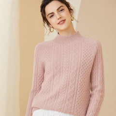 Women's Cable-Knit Winter Mock Neck Warm Cashmere Sweater