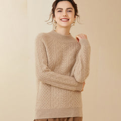 Women's Cable-Knit Winter Mock Neck Warm Cashmere Sweater