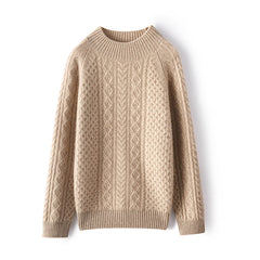 Women's Cable-Knit Winter Mock Neck Warm Cashmere Sweater