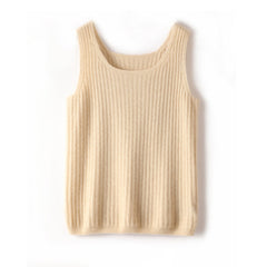 Pure Cashmere Ribbed Tank Top Square Neck Sleeveless Camisole