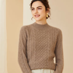 Classic Crewneck Pullover Mock Neck Cable-Knit Cashmere Sweater