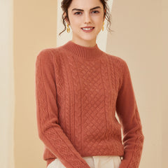 Classic Crewneck Pullover Mock Neck Cable-Knit Cashmere Sweater