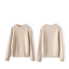Classic Crewneck Pullover Mock Neck Cable-Knit Cashmere Sweater