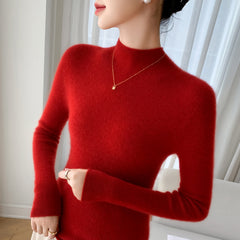 100% Cashmere Mock Neck Slim Fit Ribbed Knit Soft Pullover Top Sweater