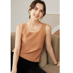 Pure Cashmere Ribbed Tank Top Square Neck Sleeveless Camisole