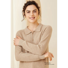 Women's Polo Neck Soft Knit Wool-Cashmere Sweater