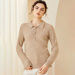 Women's Polo Neck Soft Knit Wool-Cashmere Sweater