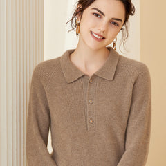 Women's Polo Neck Soft Knit Wool-Cashmere Sweater
