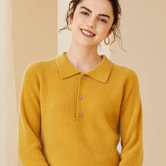 Women's Polo Neck Soft Knit Wool-Cashmere Sweater