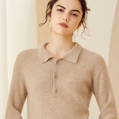 Women's Polo Neck Soft Knit Wool-Cashmere Sweater