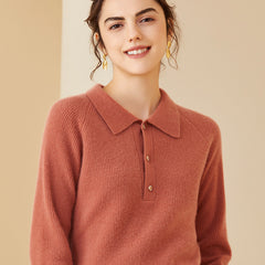 Women's Polo Neck Soft Knit Wool-Cashmere Sweater