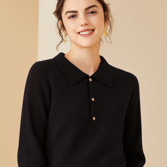 Women's Polo Neck Soft Knit Wool-Cashmere Sweater