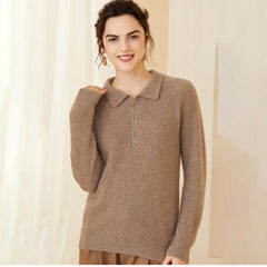 Women's Polo Neck Soft Knit Wool-Cashmere Sweater