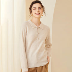 Women's Polo Neck Soft Knit Wool-Cashmere Sweater