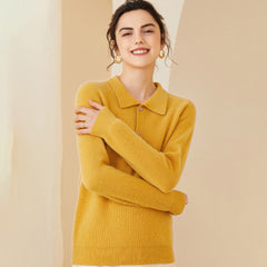 Women's Polo Neck Soft Knit Wool-Cashmere Sweater