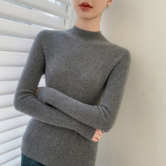 100% Cashmere Mock Neck Slim Fit Ribbed Knit Soft Pullover Top Sweater