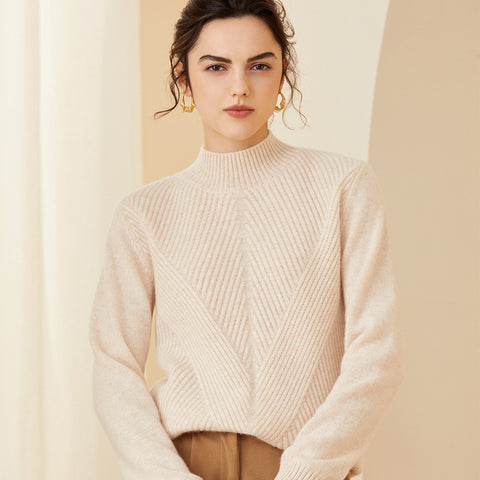 Mock neck Cashmere Sweater for Women  Long Sleeve Warm Cashmere Sweater