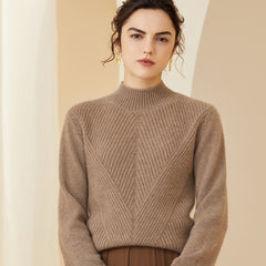 Mock Neck Geometric Knit Design Warm Cashmere Ribbed Sweater