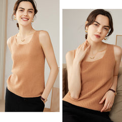 Pure Cashmere Ribbed Tank Top Square Neck Sleeveless Camisole