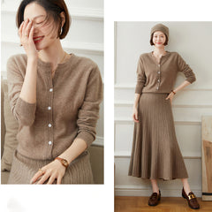 Button Front Soft Knit Essential Crew Neck Tops Cashmere Cardigan