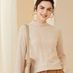 Soft Knit Pullover Textured Mock-Neck Cashmere Sweater for Women