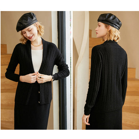 100% Pure v neck Cashmere Cardigan for Women Button Front Long Sleeve Cashmere Cardigan