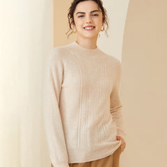 Soft Knit Pullover Textured Mock-Neck Cashmere Sweater for Women