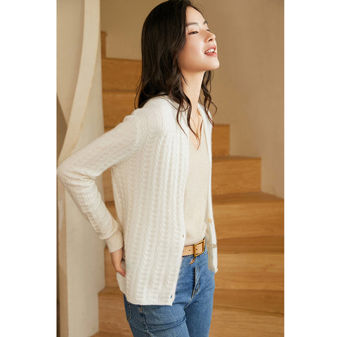 100% Pure v neck Cashmere Cardigan for Women Button Front Long Sleeve Cashmere Cardigan