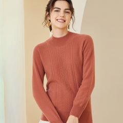 Soft Knit Pullover Textured Mock-Neck Cashmere Sweater for Women