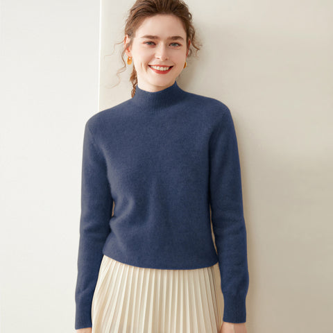 100% Cashmere Turtleneck Soft Warm Fine Knit Pullover Sweater with Ribbed Trim