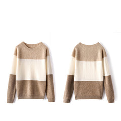 Women's Soft Knit Crewneck  Mixed Color-Block Cashmere Sweater