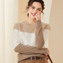 Women's Soft Knit Crewneck  Mixed Color-Block Cashmere Sweater