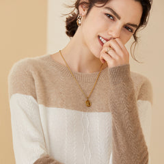 Women's Soft Knit Crewneck  Mixed Color-Block Cashmere Sweater