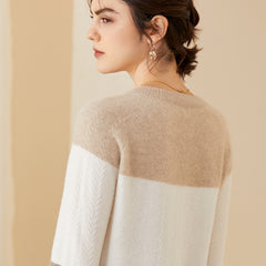 Women's Soft Knit Crewneck  Mixed Color-Block Cashmere Sweater