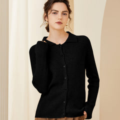 Women’s Soft Knit Button-Up Ribbed Shirt Cashmere Cardigan