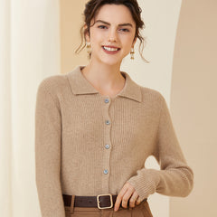 Women’s Soft Knit Button-Up Ribbed Shirt Cashmere Cardigan