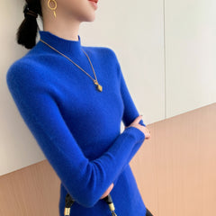 100% Cashmere Mock Neck Slim Fit Ribbed Knit Soft Pullover Top Sweater