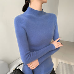 100% Cashmere Mock Neck Slim Fit Ribbed Knit Soft Pullover Top Sweater