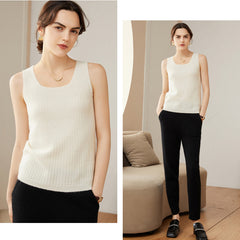 Pure Cashmere Ribbed Tank Top Square Neck Sleeveless Camisole