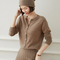 Button Front Soft Knit Essential Crew Neck Tops Cashmere Cardigan