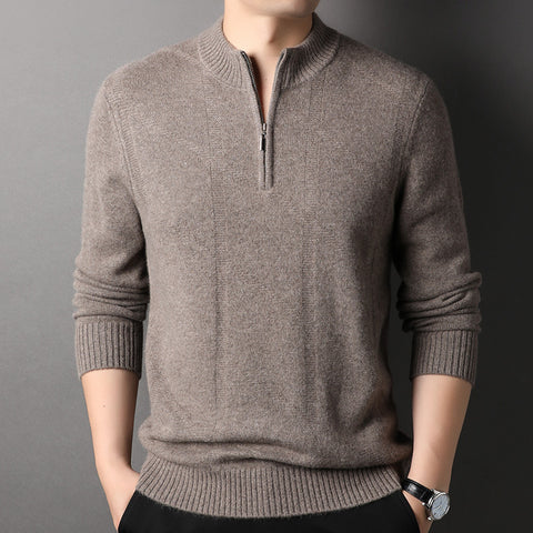 Men's 100% Pure Cashmere Sweater  Half Zip Long Sleeve Stand Collar Pullover Casual Sweater for Men